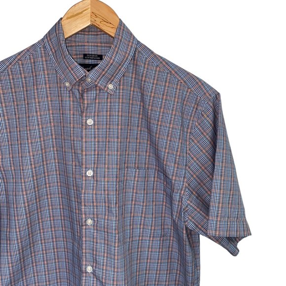 Joseph & Feiss Men's Short Sleeve Non-Iron Blue Plaid Button Down Shirt Size M - Picture 2 of 9